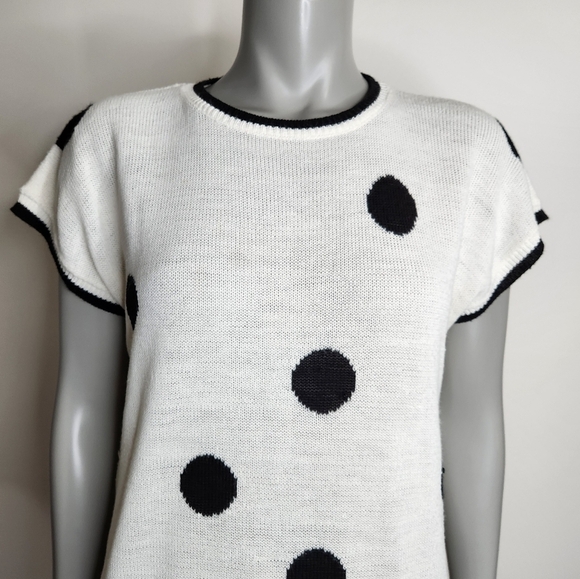 Vintage "Surrey Classics" Black Polka Dot Short Sleeve Knit Top Size XL - Picture 3 of 15